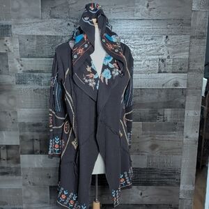 CAITE Embroidered Hooded Cardigan SUPER SOFT WITH PEACOCK HOOD